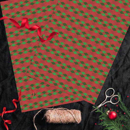 Papier Mousseline Motif de Jacquard rouge et vert Noël