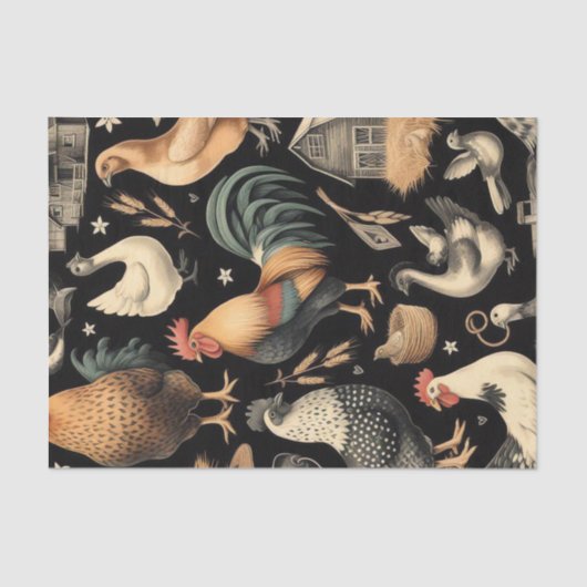 Papier Mousseline Motif de la ferme de poulet Retro (Recto)