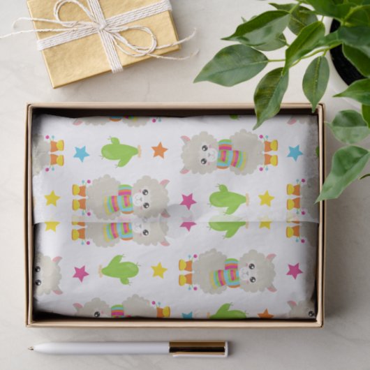Papier Mousseline Motif De Llamas, Cute Llamas, Alpacas, Cactus (Cadeau)