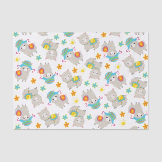Papier Mousseline Motif De Llamas, Cute Llamas, Alpacas, Fleurs (Recto)