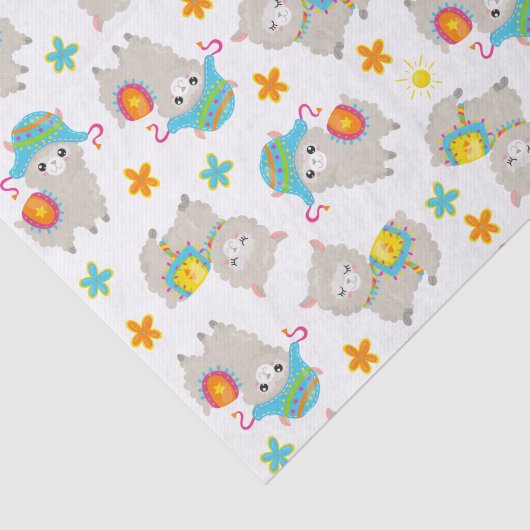 Papier Mousseline Motif De Llamas, Cute Llamas, Alpacas, Fleurs (Détail)