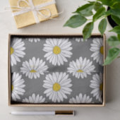 Papier Mousseline Motif de marguerite gris jaune blanc (Cadeau)