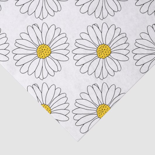 Papier Mousseline Motif de marguerite jaune blanc (Détail)