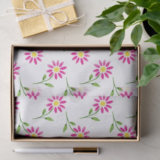Papier Mousseline Motif de marguerite rose chaud (Cadeau)