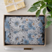 Papier Mousseline Motif de marguerites bleu et blanc (Cadeau)