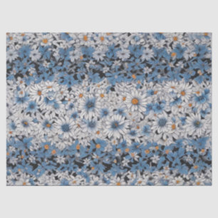 Papier Mousseline Motif de marguerites bleues et blanches