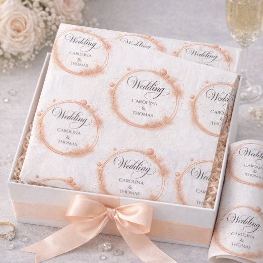 Papier Mousseline Motif de mariage Peach Sparkle Script