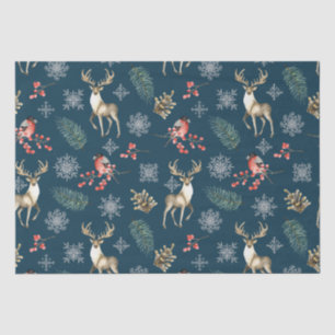 Papier Mousseline Motif de Noël avec cerfs et pinces bleu