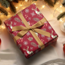 Motif de Noël avec cerfs et taureaux rouge