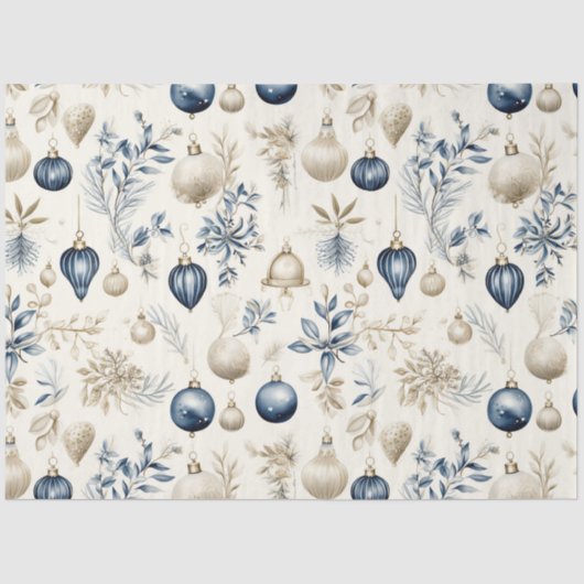 Papier Mousseline Motif de Noël bleu et or sophistiqué (Recto)