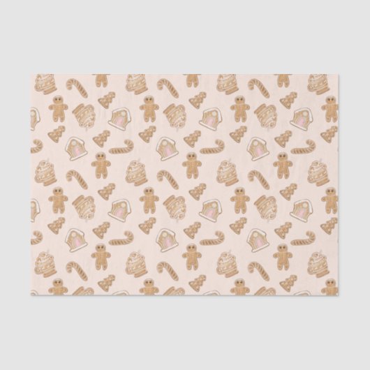 Papier Mousseline motif de Noël en pain d'épices rose sucré (Recto)