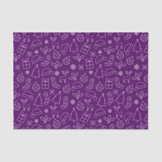 Papier Mousseline Motif de Noël Festif violet et blanc (Recto)