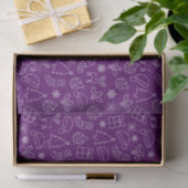 Papier Mousseline Motif de Noël Festif violet et blanc (Cadeau)