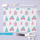Papier Mousseline Motif de Noël Gnome mignon rose menthe (Artisanat)
