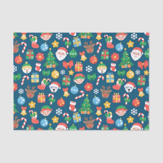 Papier Mousseline Motif de Noël joyeux sur bleu (Recto)