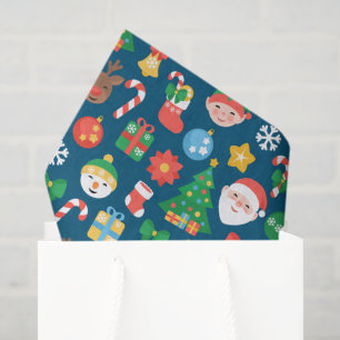 Papier Mousseline Motif de Noël joyeux sur bleu