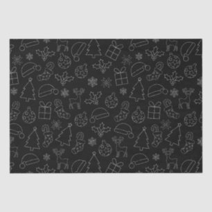 Papier Mousseline Motif de Noël pailleté élégant noir et argent