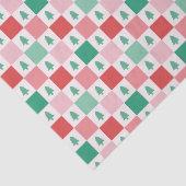Papier Mousseline Motif de Noël Retro Checkers - Rouge Rose Vert (Détail)