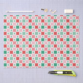 Papier Mousseline Motif de Noël Retro Checkers - Rouge Rose Vert (Artisanat)