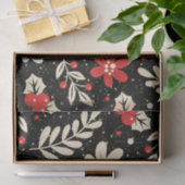 Papier Mousseline Motif de Noël rouge et blanc sur noir (Cadeau)