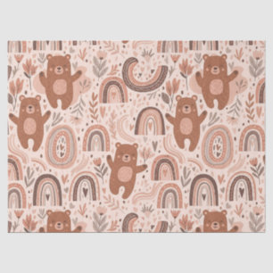Papier Mousseline Motif de nurserie arc-en-ciel avec ours en peluche