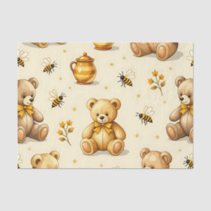 Papier Mousseline Motif de Pépinière Ours en Peluche Abeilles à Miel