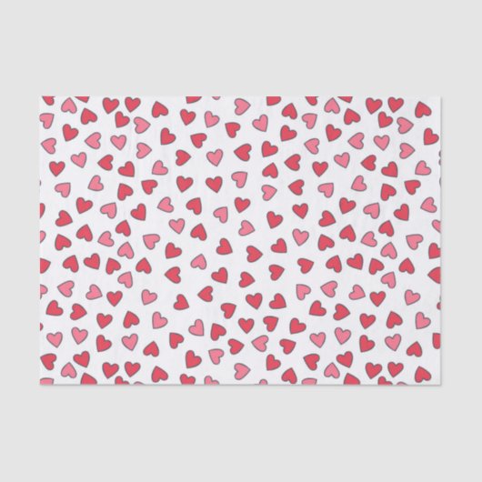 Papier Mousseline Motif de petits coeurs rouge et rose (Recto)