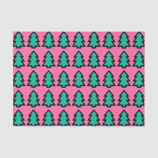 Papier Mousseline Motif de pin rose et turquoise (Recto)