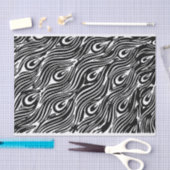 Papier Mousseline Motif de plume Peacock noir et blanc (Artisanat)