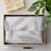 Papier Mousseline Motif de plumes blanches beiges (Cadeau)