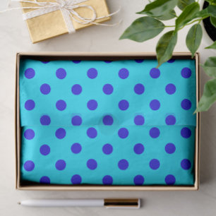 Papier Mousseline Motif de points polka cyan sur fond bleu Design