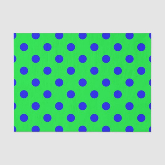 Papier Mousseline Motif de pois en bleu sur fond vert  (Recto)