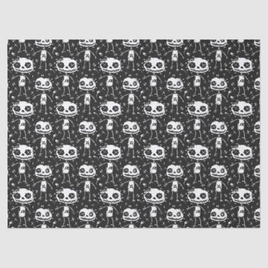 Papier Mousseline Motif de poupée Voodoo noir et blanc (Recto)