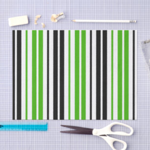 Papier Mousseline Motif de rayures vert noir blanc 