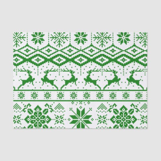 Papier Mousseline Motif de rennes vert de Noël (Recto)