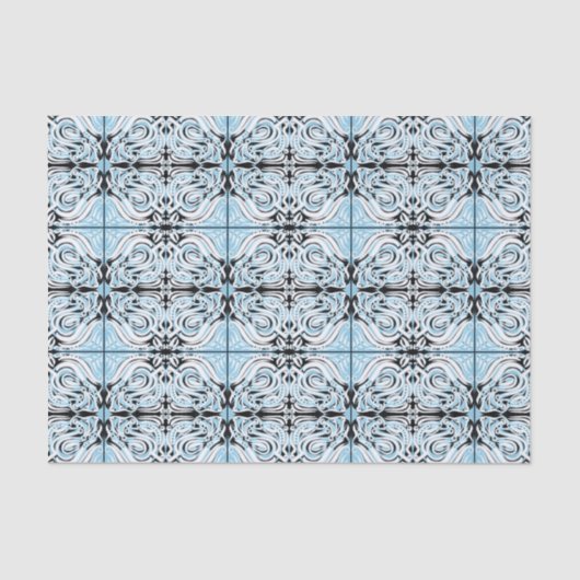 Papier Mousseline Motif de répétition Abstrait bleu noir blanc (Recto)