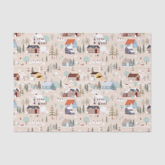 Papier Mousseline Motif de scène confortable du Village d'hiver (Recto)