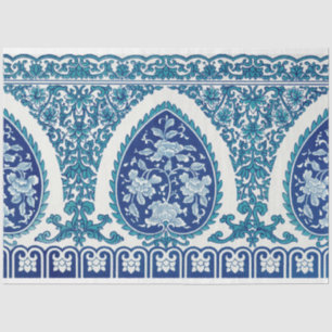 Papier Mousseline Motif de style marocain bleu et blanc