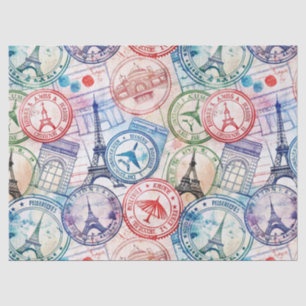 Papier Mousseline Motif de tampon de voyage du monde vintage (2)
