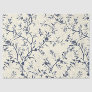 Papier Mousseline Motif de toile florale vintage bleu (1)