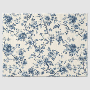 Papier Mousseline Motif de toile florale vintage bleu (2)