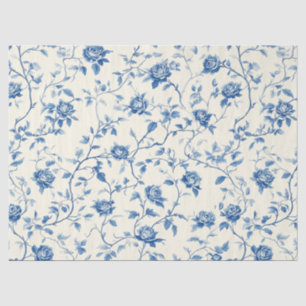 Papier Mousseline Motif de toile florale vintage bleu (3)