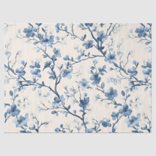 Papier Mousseline Motif de toile florale vintage bleu (4)