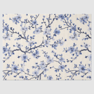 Papier Mousseline Motif de toile florale vintage bleu (5)