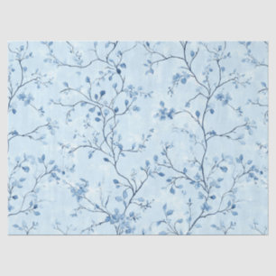 Papier Mousseline Motif de toile florale vintage bleu (7)