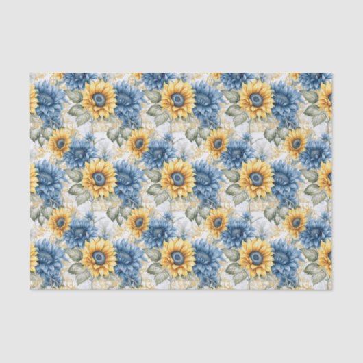 Papier Mousseline Motif de tournesol Découpage bleu et jaune (Recto)