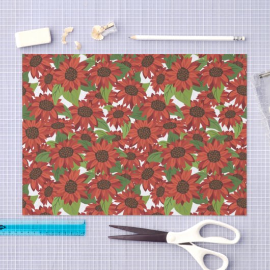 Papier Mousseline Motif de tournesol rouge (Artisanat)
