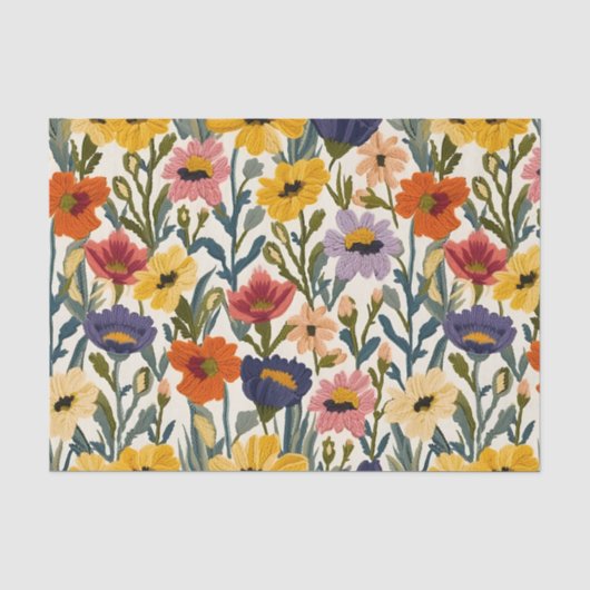 Papier Mousseline Motif de tricot botanique Couleurs pastel vintage (Recto)