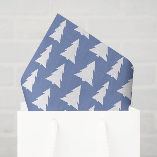 Papier Mousseline Motif de vacances moderne Blue White Trees (Sac cadeau)