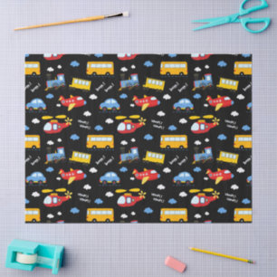 Papier Mousseline Motif de véhicules de dessin animé mignon